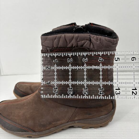 Merrell Dewbrook Boots Size 8 Brown Leather Insulated Waterproof Winter Side Zip - Picture 11 of 12